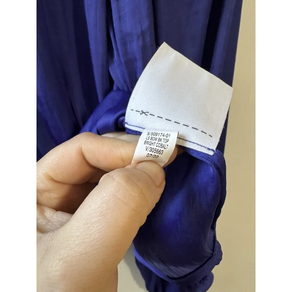 NEW Gap Long Sleeve Silky Bow Back Top Bright Cobalt Sz M Womens